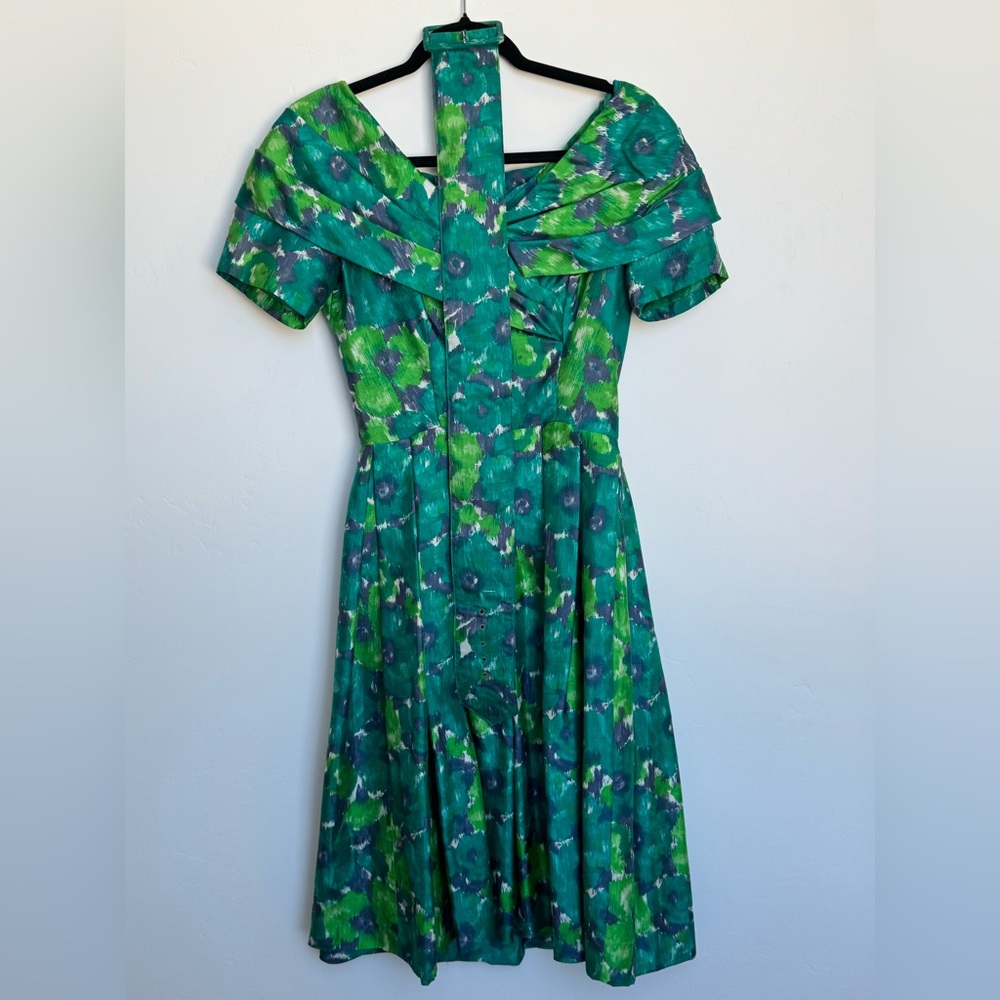 Vintage Suzy Perette Green & Navy Floral Dress